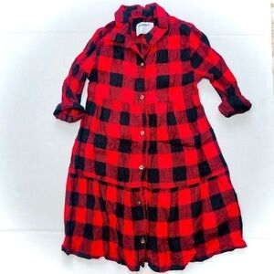 OLD Navy Buffalo Plaid Button Down Flannel Tiered Dress in Red and Black
